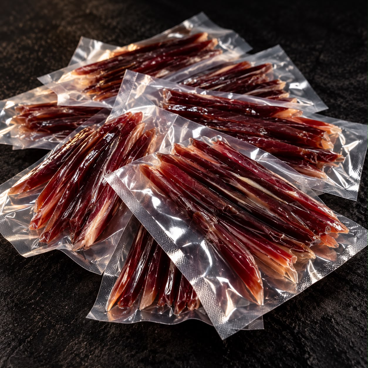 Palitos de jamón curado envasados al vacío